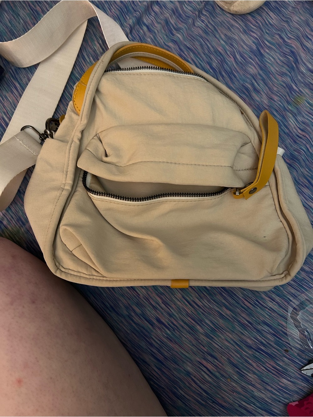 Canvas Crossbody Bag with Yellow Trim - Women Bags